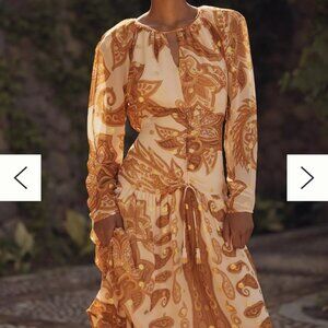 FARM Rio Cream and Brown Paisley Long-Sleeve Maxi Dress